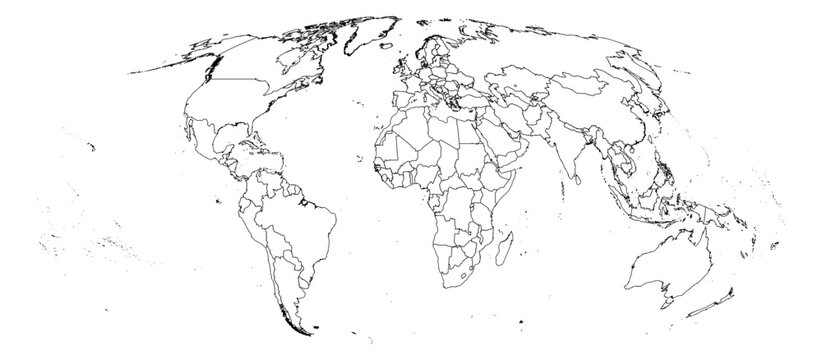 Mollweide projection world map simple outline without Antarctica global vector graphic geography silhouette shape national border design isolated transparent background atlas eps