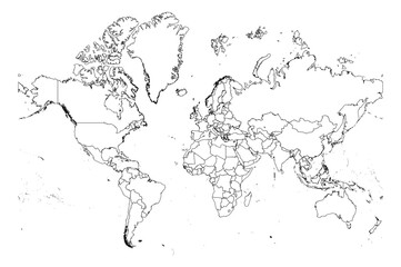 Mercator projection world map simple outline without Antarctica global vector graphic geography silhouette shape national border design isolated transparent background atlas eps © VectorMapArt