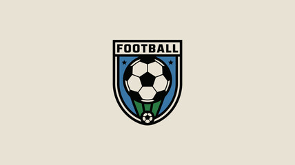 A vintage style emblem displays the word football above a soccer ball illustration set within a shield shaped design high quality professional detailed modern elegant stylish © Digishopppp