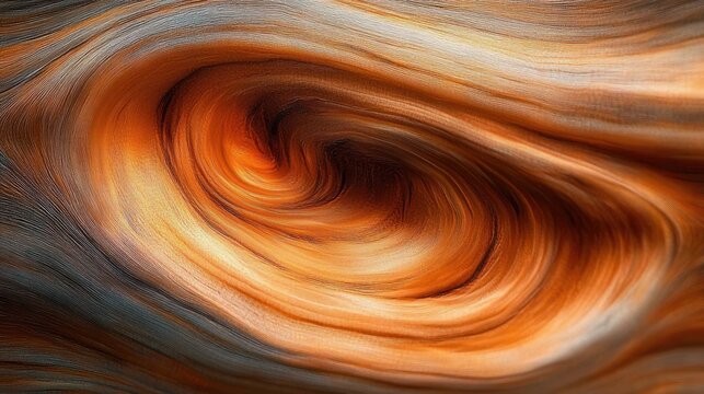 Swirling layered sandstone vortex with warm orange and gold bands, flowing striations and textured curves evoking awe and serene motion