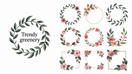 Obraz premium A collection of watercolor floral wreaths and frames featuring roses leaves and delicate greenery in various arrangements high quality professional detailed modern elegant stylish clean crisp