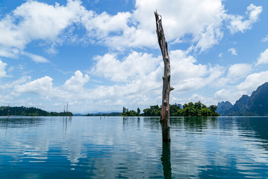 Lakeside view at Cheow Lan Lake in Khao Sok National Park