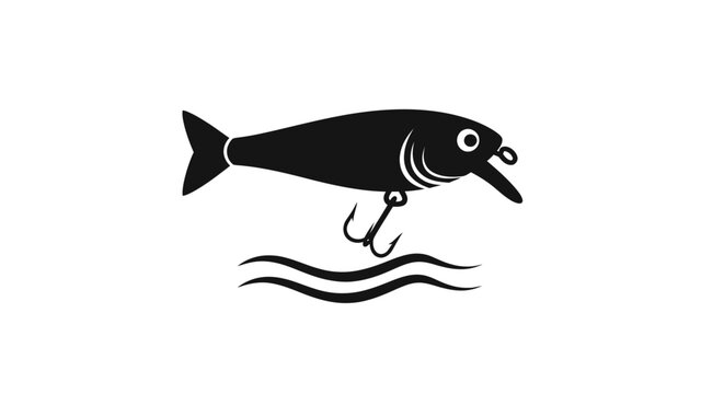 Black fishing lure in water.