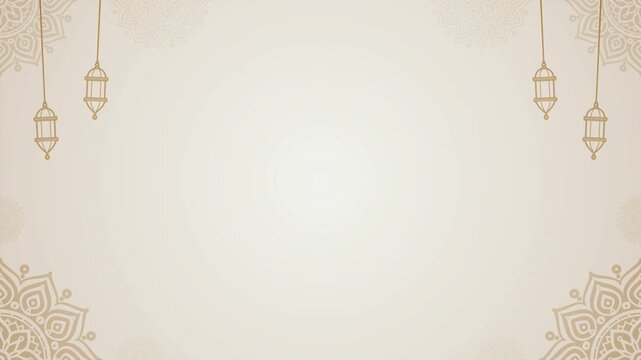Traditional Mandala Horizontal Background with Golden Lanterns Decoration and Central Copy Space