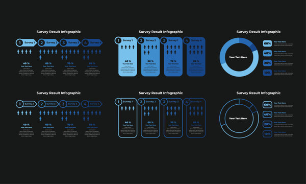 Survey Result Infographic Templates Set with People Icons, Percentage Charts, and Progress Bars for Data Visualization