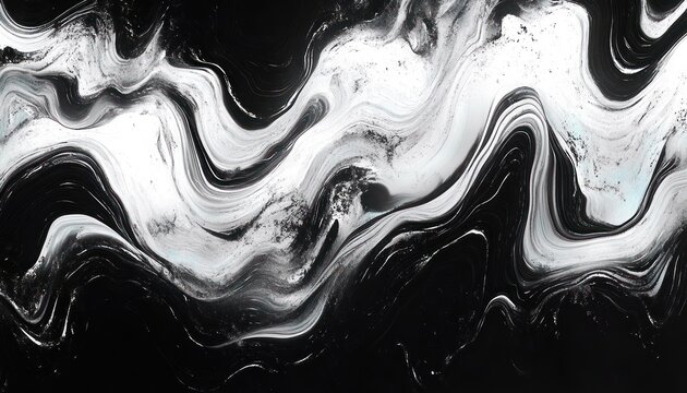 black and white flowing marble waves with dramatic fluid swirls, streaks and smoky motion