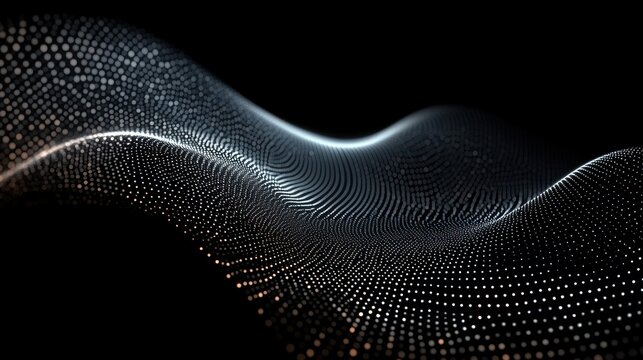 serene futuristic undulating wave of glowing dots and dotted mesh flowing across a dark space