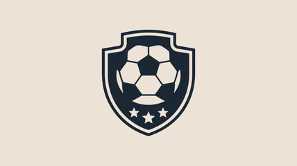 A dark blue shield emblem features a white soccer ball at its center accented by three small stars at the base high quality professional detailed modern © Peradox