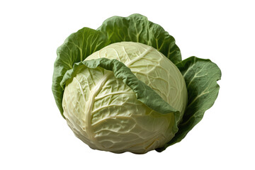 Obraz premium Fresh green cabbage head, a healthy organic vegetable for vegetarian nutrition, isolated on transparent background