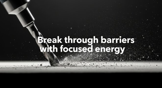 Powerful drill bit breaking concrete with focused energy