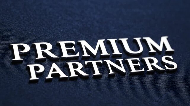 Premium Partners elegant silver text on dark blue background, professional business partnership concept, luxury corporate branding typography