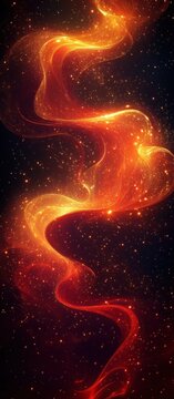 Glowing golden-orange cosmic ribbon of light swirling through star-speckled dark space, evoking awe and mystical energy