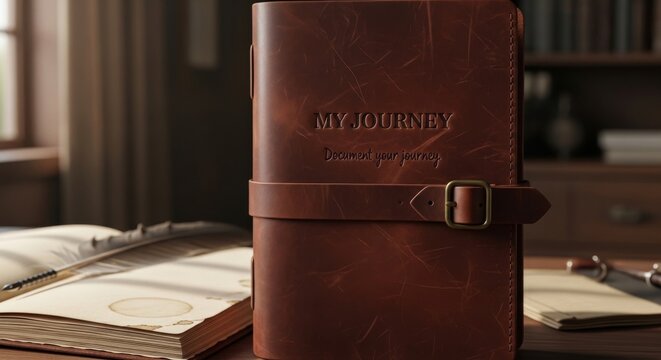 Rustic Leather Journal with Embossed 'My Journey'
