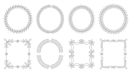 Obraz premium A collection of hand drawn floral frames and wreaths in black and white featuring circular and square shapes for decorative purposes high quality professional detailed modern