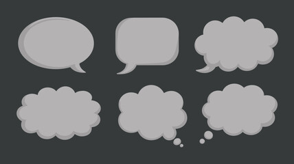 Obraz premium A grayscale image displays six different speech bubbles and thought bubbles varying in shape and style on a dark background high quality professional detailed modern elegant