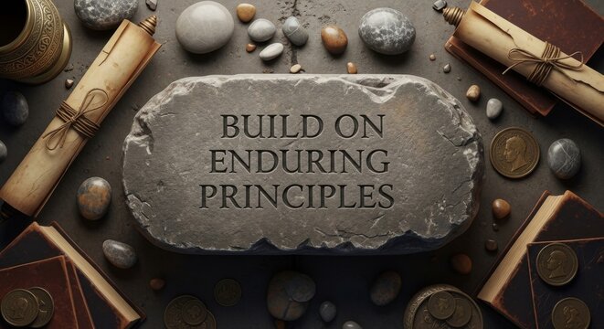 Stone Tablet With 'Build On Enduring Principles' Inscription