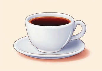 Obraz premium White ceramic cup and saucer filled with black coffee on a pale neutral background, simple inviting still life conveying warmth, calm and cozy morning comfort