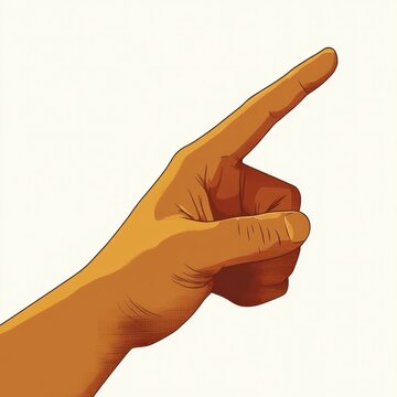 illustrated orange-toned human hand making an assertive pointing gesture with index finger extended on a plain pale background