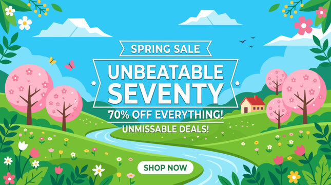 Spring Sale Banner with Attractive Landscape