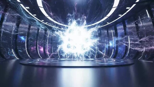 Advanced data processor glowing in futuristic circular science fiction room