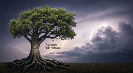 Obraz premium Strong Oak Tree Facing Storm, Symbolizing Resilience