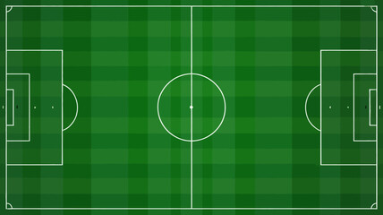 An aerial view showcases a vibrant green soccer field complete with white lines marking the boundaries center circle and goal areas high quality professional detailed modern © DesignHub