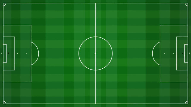 An aerial view showcases a vibrant green soccer field complete with white lines marking the boundaries center circle and goal areas high quality professional detailed modern