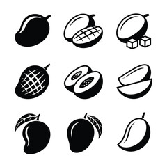 Black and white mango illustrations showing various forms and cut sections © MstLaila