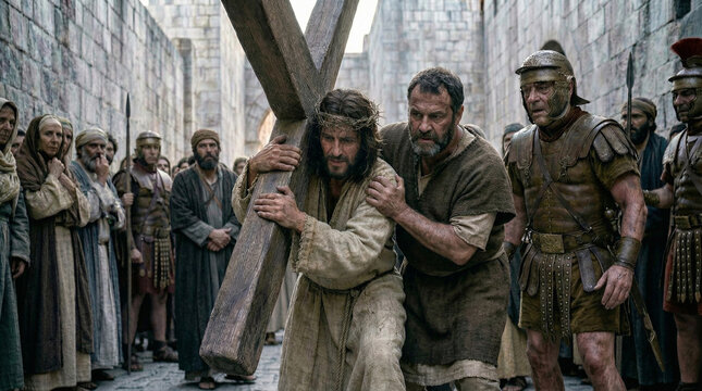 Simon of Cyrene Helping Jesus Christ Carry the Cross, Via Crucis