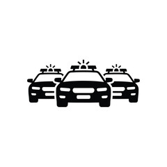 Three black silhouette police cars with activated light bars illustrated © MstLaila