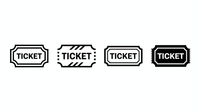 A collection of four different black and white ticket illustrations each with a unique frame design and the word ticket displayed high quality professional detailed modern