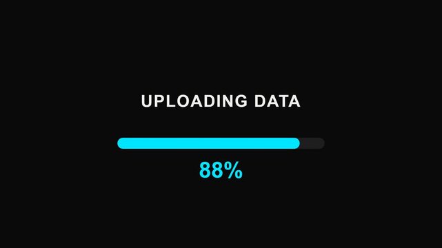 A loading screen with a progress bar displaying 88% upload complete in a dark interface with white and blue text.