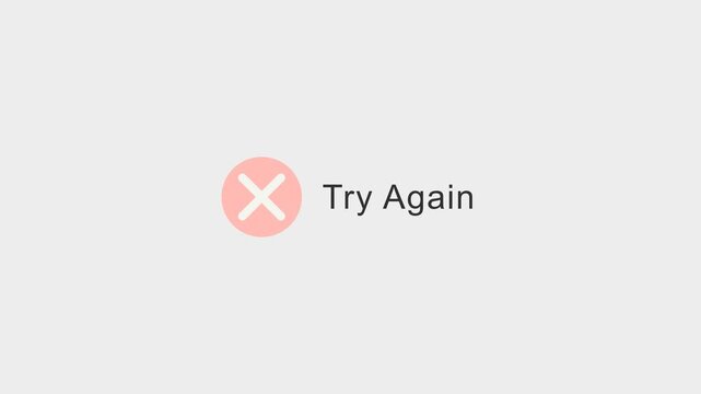 Error message on a gray background with a white and pink icon and text saying Try Again.