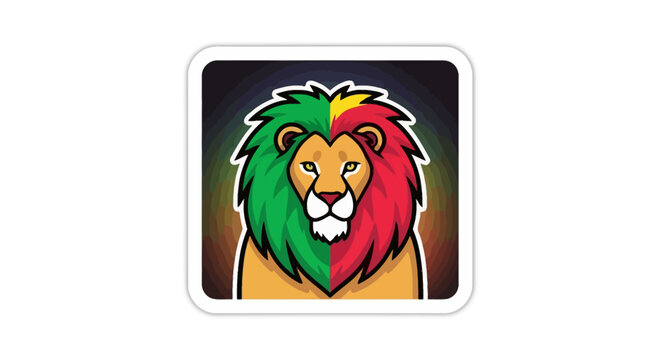 Vibrant Rasta Lion Head Illustration with Reggae Colors