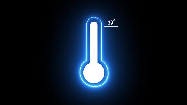 Thats indicates weather temperature 39 degree increase or decline. Neon Medical thermometer icon 4k animation...