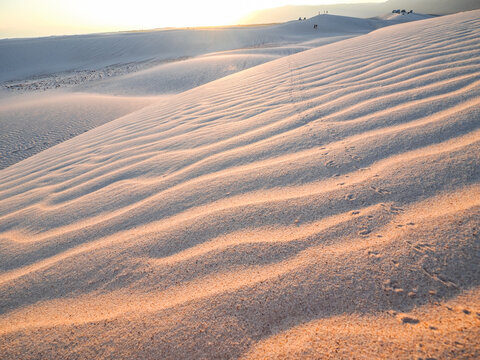 White sand dunes undulating at sunset on Socotra island, copy spac