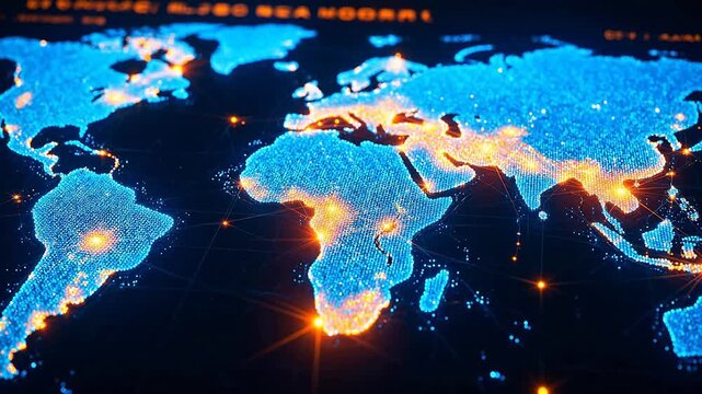 Digital world map with glowing connections