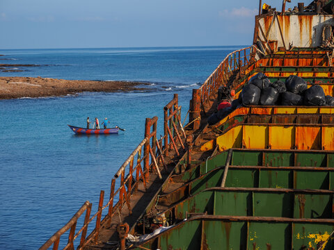 shipwreck at Socotra island coast Yemen copy space