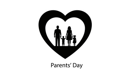Fototapeta premium Family Silhouette in Heart Shape.