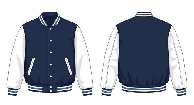 Varsity jacket vector mockup front and back view for apparel design template