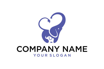 Minimalist Elephant Family Logo with Heart Symbol © stockhub