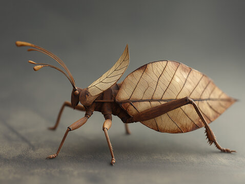 Hyper-Realistic Walking Leaf Insect Camouflage Macro Featuring Leaf Veins and Dried Edge Mimicry