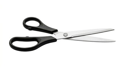 Obraz premium Black handled scissors open on white background