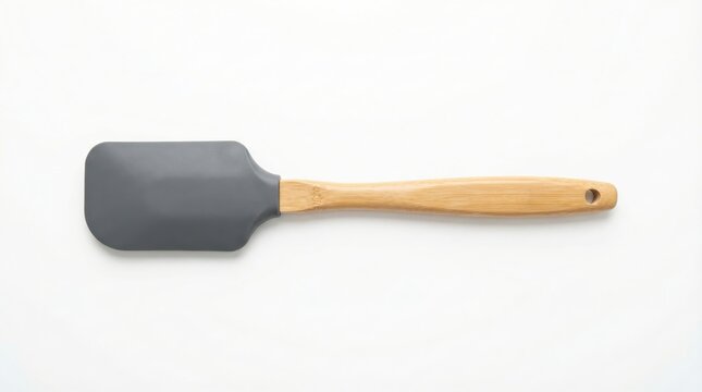 Silicone spatula with wooden handle isolated on white background