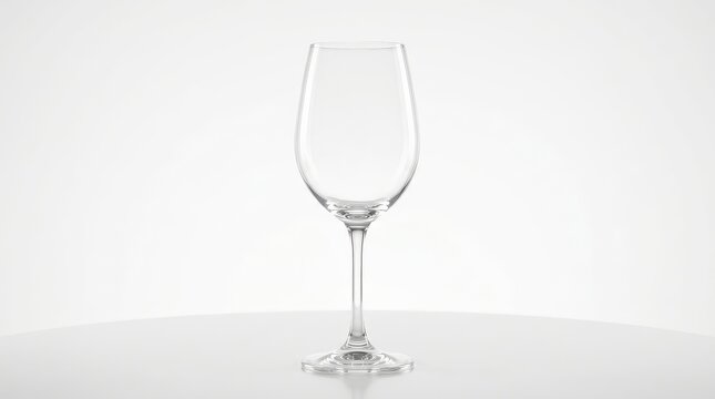 Empty wine glass on white surface with soft shadow