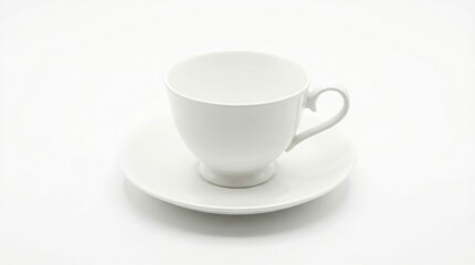 Obraz premium White teacup and saucer isolated on white background top angle