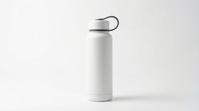 White insulated water bottle isolated on white background with loop cap