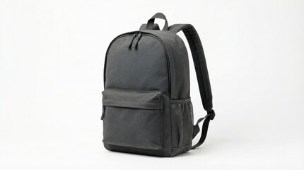 Fototapeta premium Gray backpack angled view with mesh side pocket isolated on white background