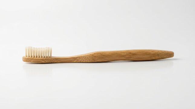 Side view of wooden toothbrush on white background