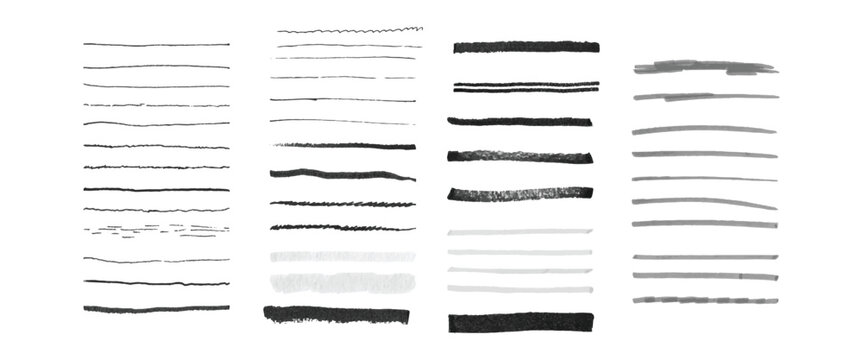 Assorted collection of hand drawn sketch lines and grunge charcoal strokes for creative artistic design projects.